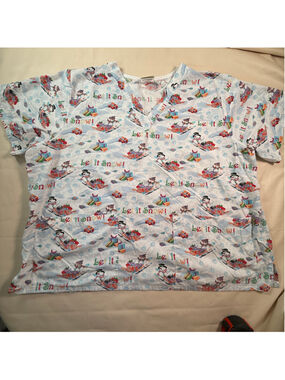 Tafford 3X Christmas Scrub Top Let It Snow Snowman Holiday Winter Nurse Medical